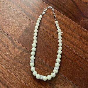 Faux pearl and diamond necklace